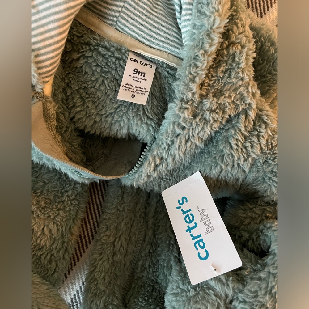 Carter’s 9mo Fuzzy Sherpa Critter Onesie with Hood and Ears